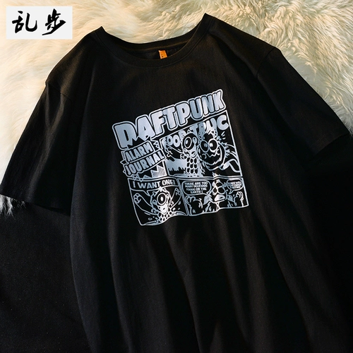 Летняя трендовая хлопковая футболка с коротким рукавом для влюбленных, оверсайз