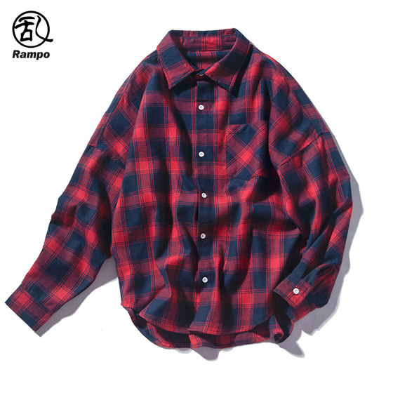 Korean style trendy teen couple black and white plaid shirt