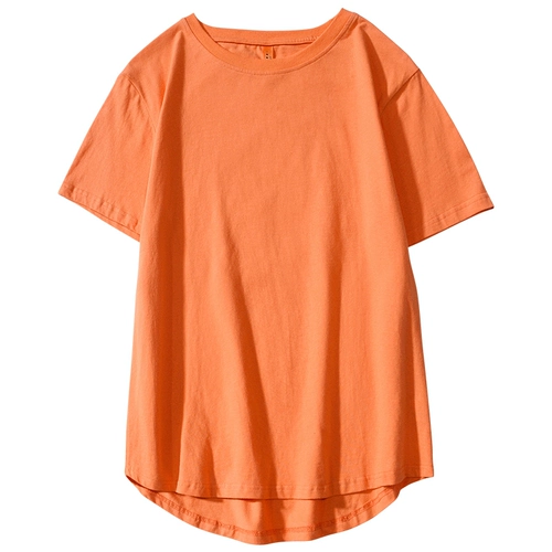 Цветная длинная хлопковая футболка с коротким рукавом, базовая приятная телу летняя одежда, ассиметричный крой, оверсайз