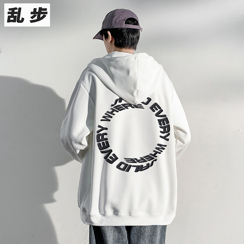 连帽卫衣男2024新款秋冬美式复古hiphop潮牌潮流印花宽松休闲外套