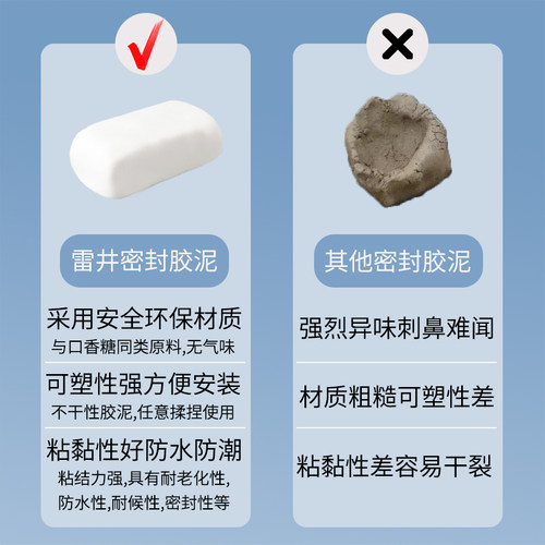 雷井配件密封胶泥封堵空调眼填充墙面洞口下水管道密封防水堵塞泥 - 图1