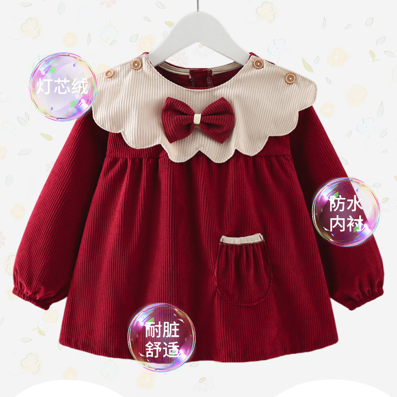 Wow smock for baby girls to wear long-sleeved princess autumn and winter baby bib for eating and anti-dirty 2025 new style