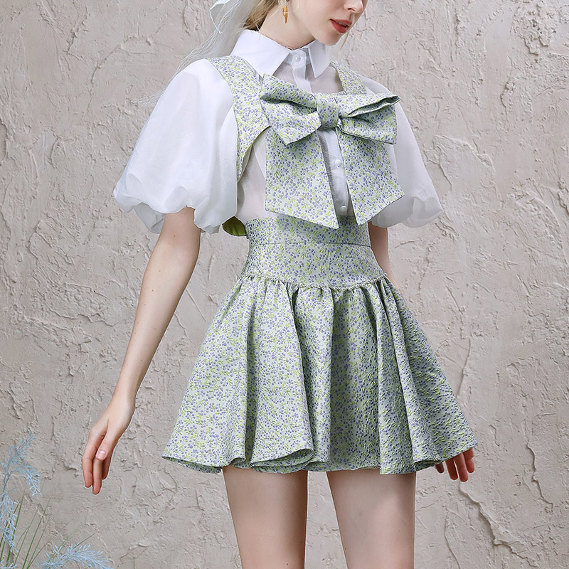 茬客【莫里斯花园】2021夏季新款清纯甜美小洋装套装裙两件套女 - 图2