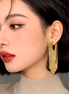 欧美轻奢镀18K真金流苏耳环女