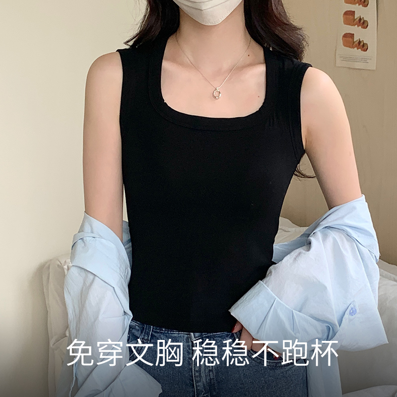 吊带背心女带胸垫2024新款夏季薄款内搭文胸一体美背外穿打底上衣-图1