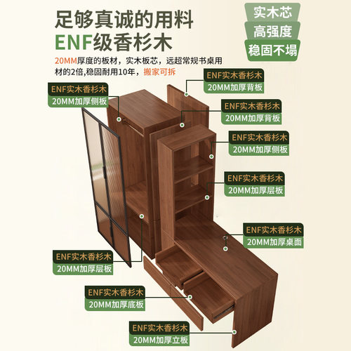 实木转角衣柜连书桌书柜一体靠墙组合学习桌小户型卧室拐角电脑桌 - 图0