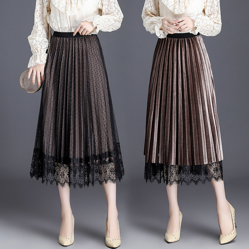 金丝绒秋冬2020新款中长款半身裙 尊茹女装半身裙