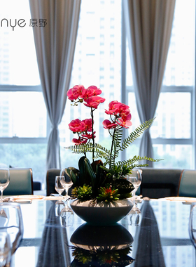酒店圆桌转盘餐桌花摆花新中式高端餐厅客厅玄关假花摆设装饰摆件