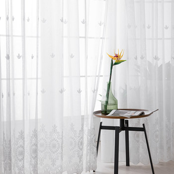 Nordic embroidered gauze curtains ສີຂາວ gauze translucent balcony gauze ຫ້ອງດໍາລົງຊີວິດຫ້ອງນອນ bay window partition ສໍາເລັດຮູບຫນ້າຈໍ window partition