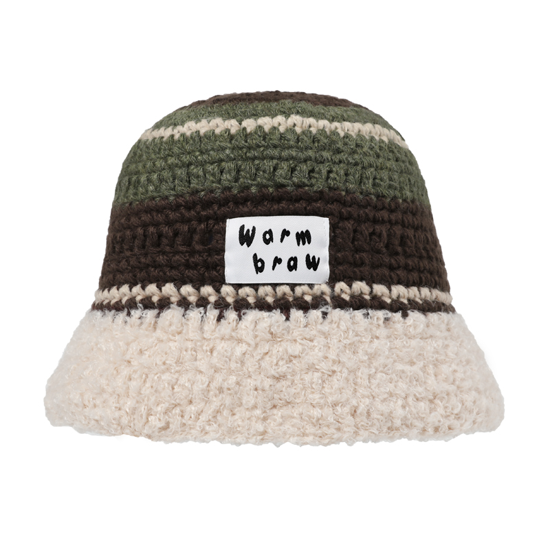 撞色复古针织渔夫帽女秋冬显脸小水桶帽韩版百搭大头围毛线盆帽子 - 图3