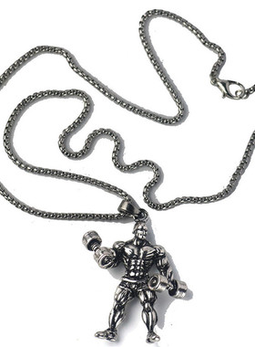 杠铃举重项链男士个性健身吊坠 跨境电商专供亚马逊货源饰品批发