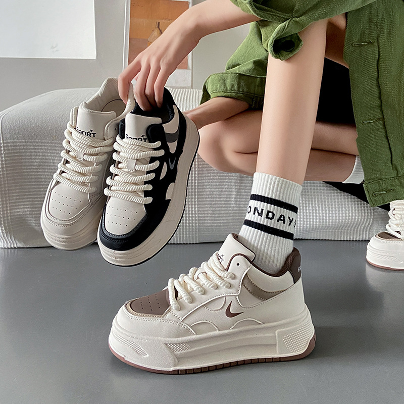 2025春季新款ins韩版透气小白鞋女学生百搭增高休闲运动板鞋女C23 - 图2