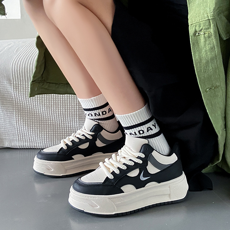 2025春季新款ins韩版透气小白鞋女学生百搭增高休闲运动板鞋女C23 - 图1