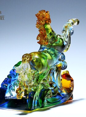 古法琉璃马名片夹摆件办公室桌面装饰卡片名片架座标签盒前台展示