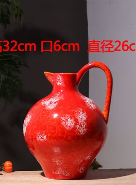 时尚小清新红色陶瓷奶壶花瓶摆件客厅插干花餐桌中式创意装饰摆件
