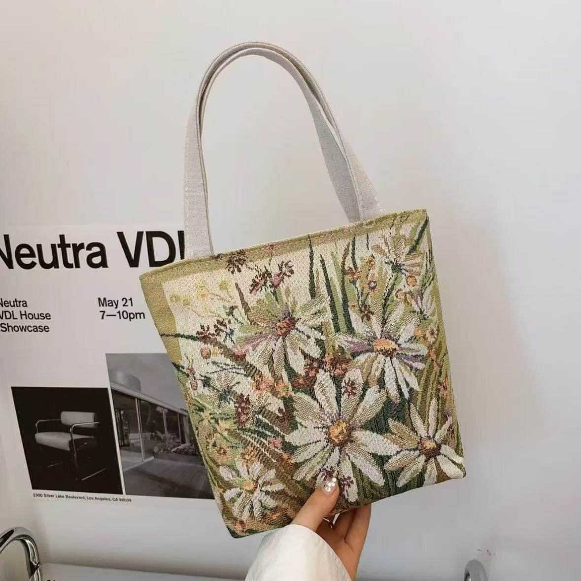 【小雏菊帆布肩带】时尚金丝大容量单肩刺绣手提帆布包民族风,淘宝优惠券,粉丝福利购,淘宝优惠卷