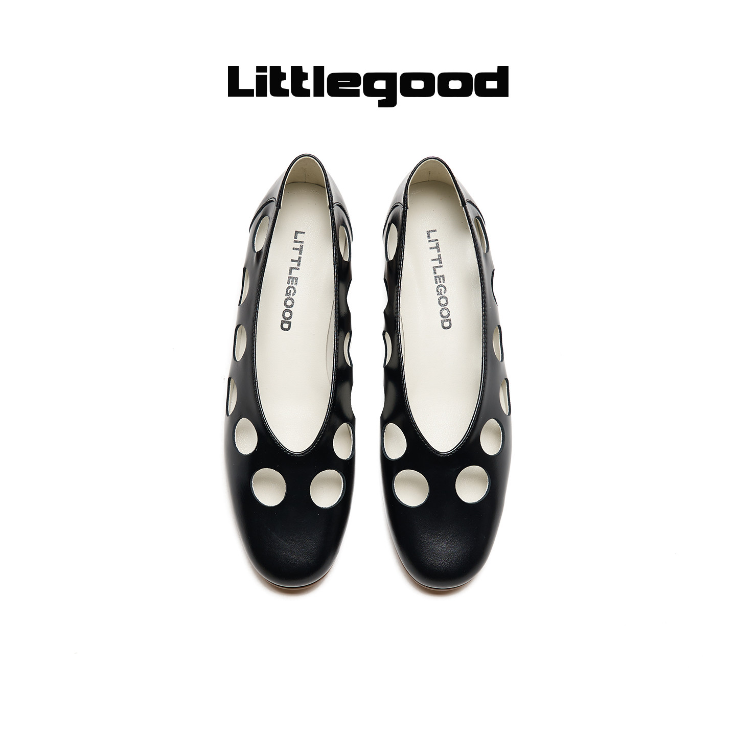 Littlegood French polka dot hollow shoes