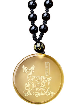 集雅轩宋韶光2026马年吉祥物生肖属蛇灵鹿长春黄水晶吊坠挂件礼品