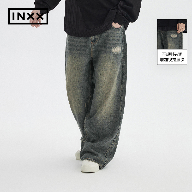 【INXX】Standby潮牌宽松休闲破洞牛仔裤情侣直筒裤XMD4221746-图0