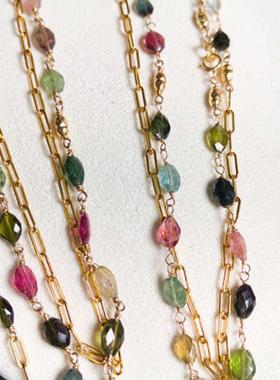 小众设计彩色宝石项链14K碧玺