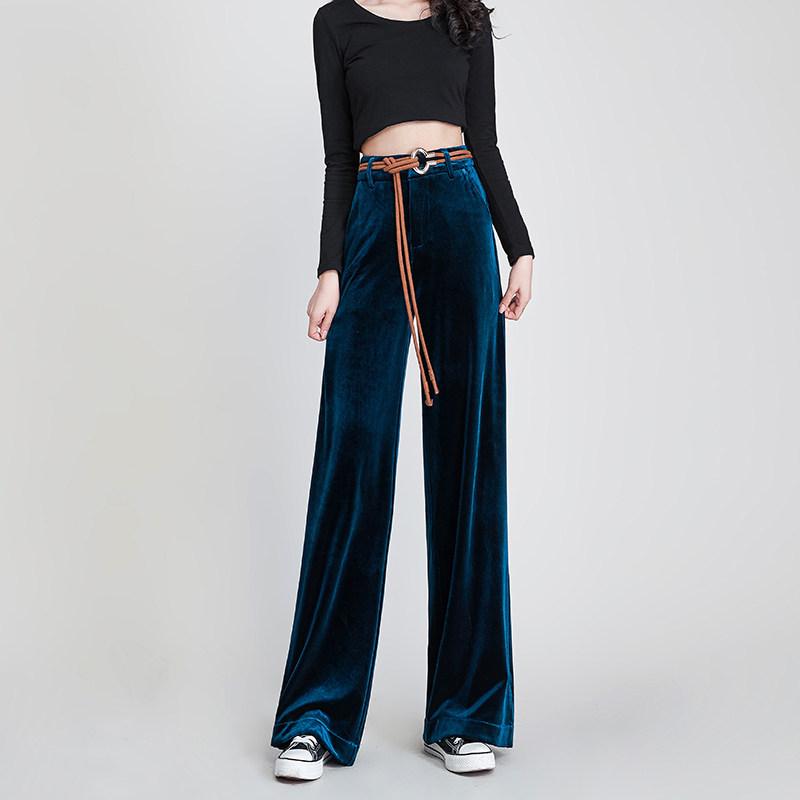 金丝绒秋冬垂坠感高腰宽松阔腿裤 敦梵休闲裤