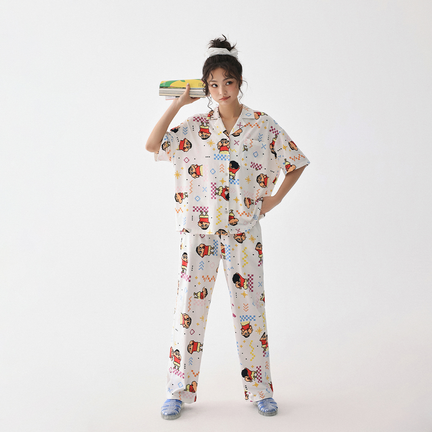 亲嘴猫【蜡笔小新】满印卡通短袖睡衣少女夏季莫代尔棉可爱家居服 - 图0