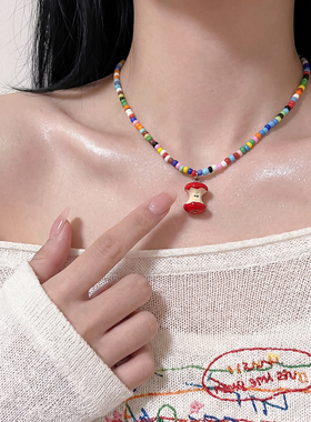 多巴胺苹果吊坠串珠项链颈链女
