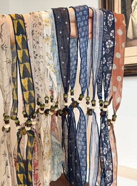 慵懒风米色碎花丝巾项链女民族风