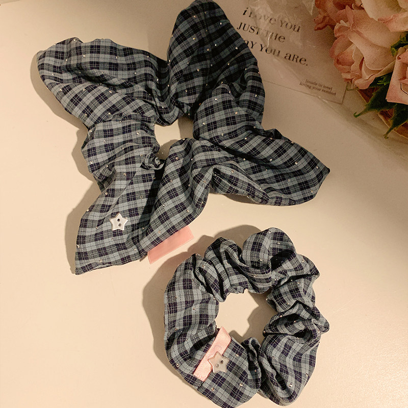 满天星~藏青色格子方巾大肠发圈女韩系高级感大号低马尾头绳发饰,淘宝优惠券,粉丝福利购,淘宝优惠卷