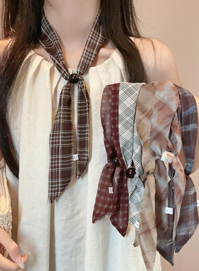 美拉德波点抽拉系脖丝巾串珠项链女高级感气质百搭围巾复古配饰