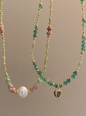 溪流萤~绿色天然石串珠珍珠项链