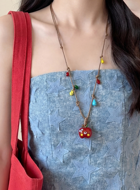 红色陶瓷苹果项链女甜美可爱