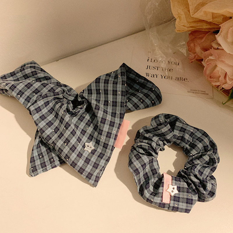 满天星~藏青色格子方巾大肠发圈女韩系高级感大号低马尾头绳发饰,淘宝优惠券,粉丝福利购,淘宝优惠卷