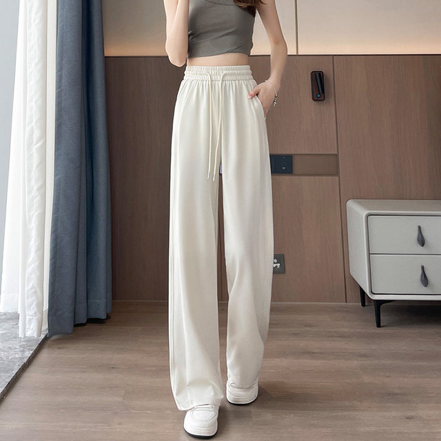 Ice silk wide leg pants for women summer thin 2026 new women's sports pants sweatpants high waist straight pants casual women's pants