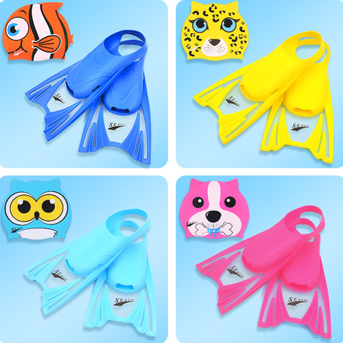 SEALS儿童男女浮潜橡胶短脚蹼训练潜水蛙鞋卡通防水泳帽游泳装备 - 图1