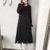 2019 phụ nữ mới mùa thu và mùa đông áo len dài màu đen áo len dài qua đầu gối với một chiếc váy đan - váy đầm váy đầm