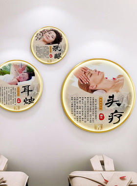 美容院墙壁装饰画带灯挂画圆形