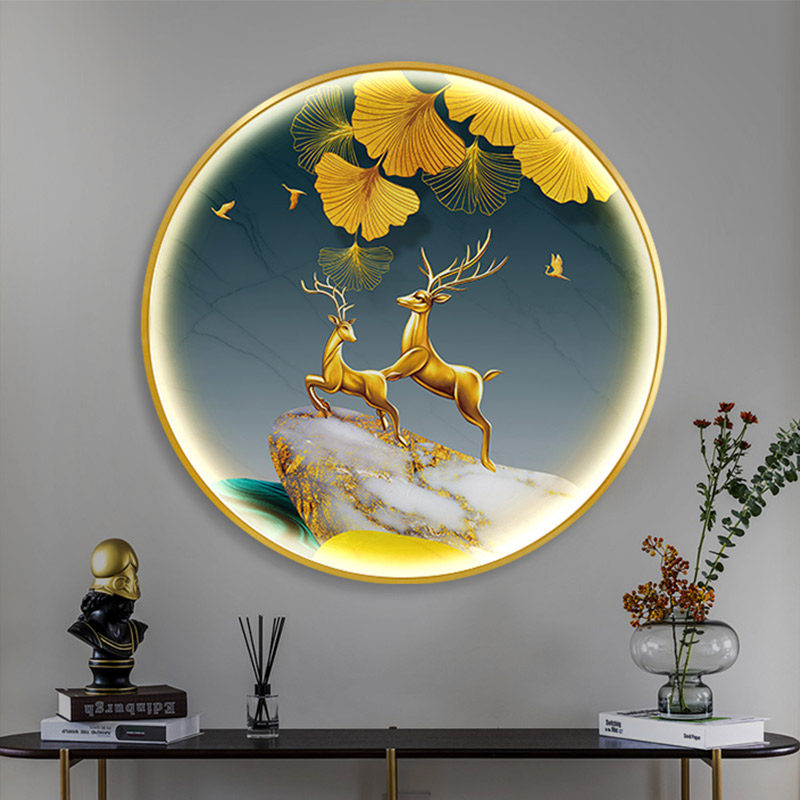 轻奢客厅声控带灯装饰画餐厅入户玄关发光晶瓷画圆形壁画LED灯画,淘宝优惠券,粉丝福利购,淘宝优惠卷