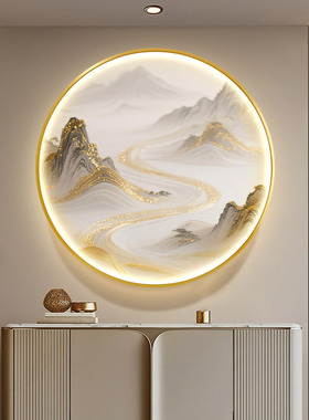 qicho玄关新中式定制金山发光画