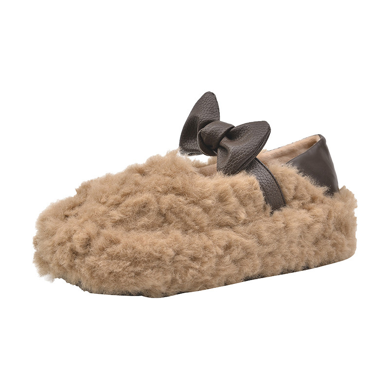 羊羔绒毛毛鞋女2025新款秋冬晚晚风蝴蝶结平底玛丽珍软底豆豆棉鞋,淘宝优惠券,粉丝福利购,淘宝优惠卷