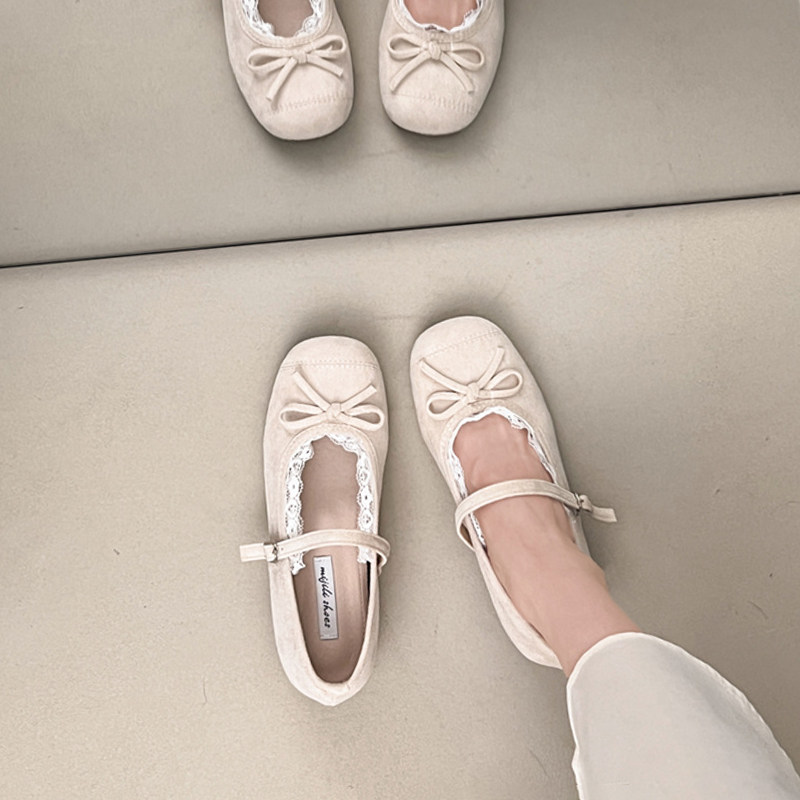 甜美花边蝴蝶结圆头复古平底小皮鞋女时尚百搭配裙子浅口玛丽珍鞋,淘宝优惠券,粉丝福利购,淘宝优惠卷
