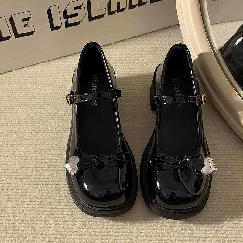 暗黑少女风圆头JK玛丽珍小皮鞋2025新款蝴蝶结粗跟单鞋显瘦高跟鞋,淘宝优惠券,粉丝福利购,淘宝优惠卷