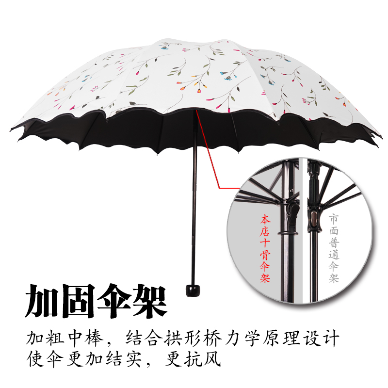 黑胶雨伞女晴雨两用大号太阳伞防晒防紫外线双人遮阳伞折叠三人伞 - 图0