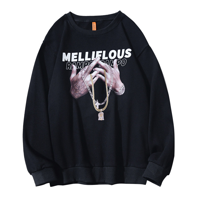 ins超火的圆领卫衣男女春秋款潮牌hiphop嘻哈街头风情侣宽松上衣