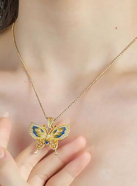 银匠 [蝶舞] 新中式国风珐琅彩足银999.9蝴蝶项链女小众锁骨链