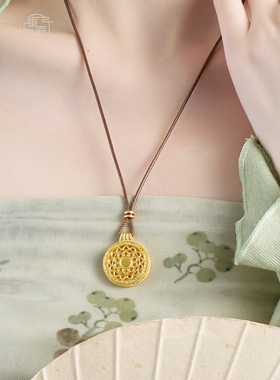 银匠 [蜀葵花] 国风新中式足银999.9古法描金八宝罗盘镶钻项链女