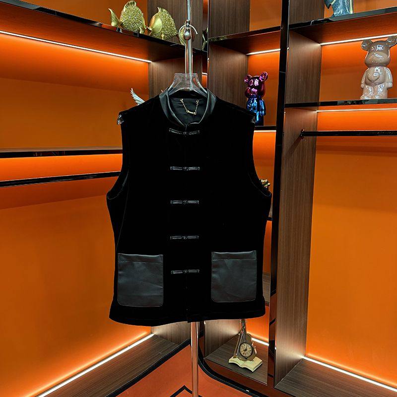 【现货】23283男士新款轻奢唐装盘扣气质复古丝绒马甲简约中式,淘宝优惠券,粉丝福利购,淘宝优惠卷