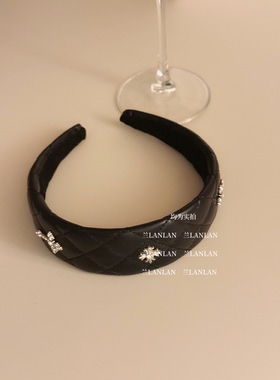 【兰LANLAN】纯粹的暗夜黑色皮质头箍甜酷高颅顶发箍女新款宽边