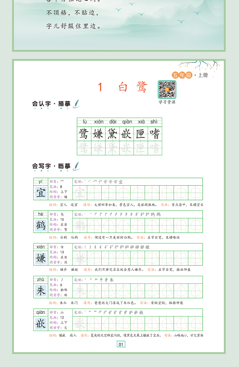 抖音同款小学生写好中国字正楷临摹儿童硬笔楷书五年级上册同步练字帖课课练控笔训练5年级上册人教版语文练习下字帖 - 图3