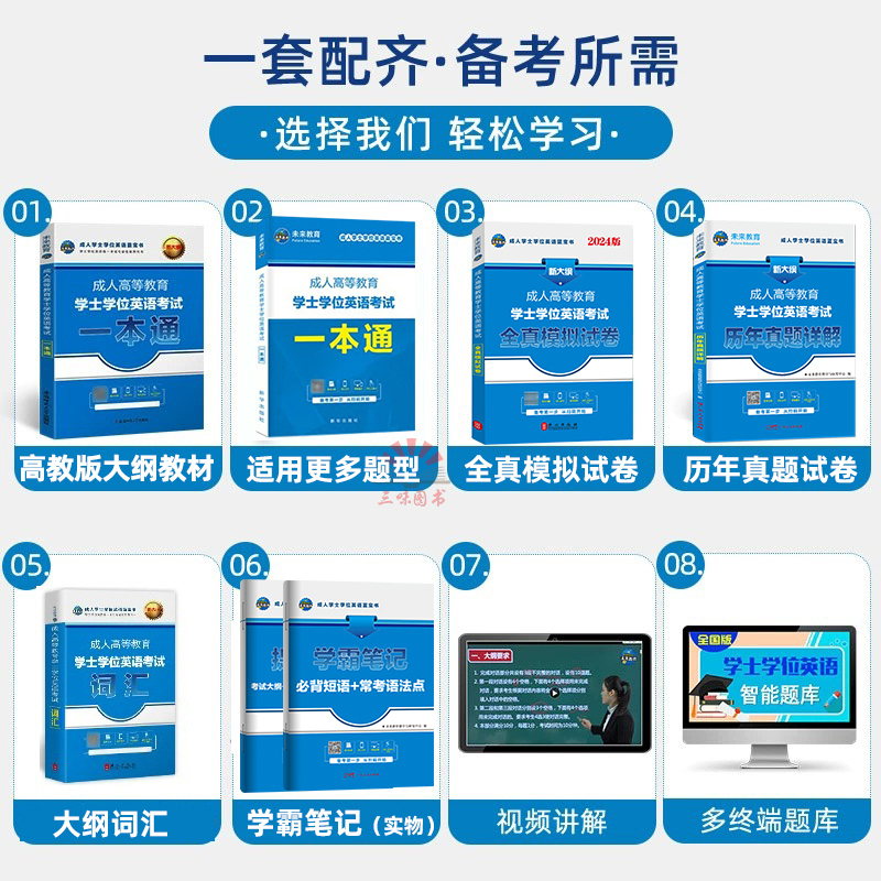 2024年学位英语成考成人学士学位英语本科函授考试全国通用书高等教育自考专升本教材历年真题模拟卷河北京广东安徽山东河南省2023